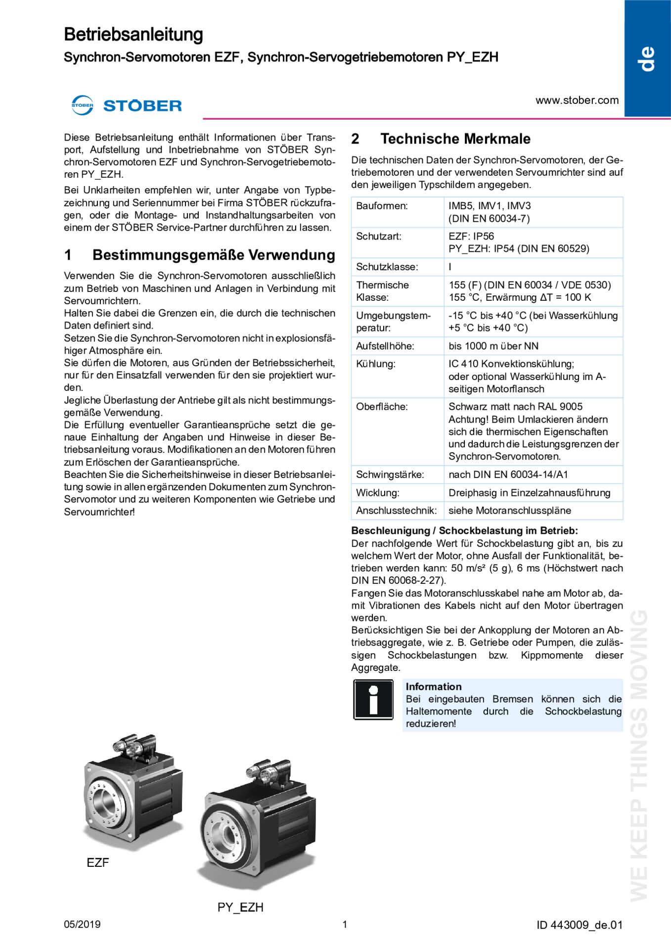 Istruzioni per l uso Servomotori sincroni EZF PY_EZH