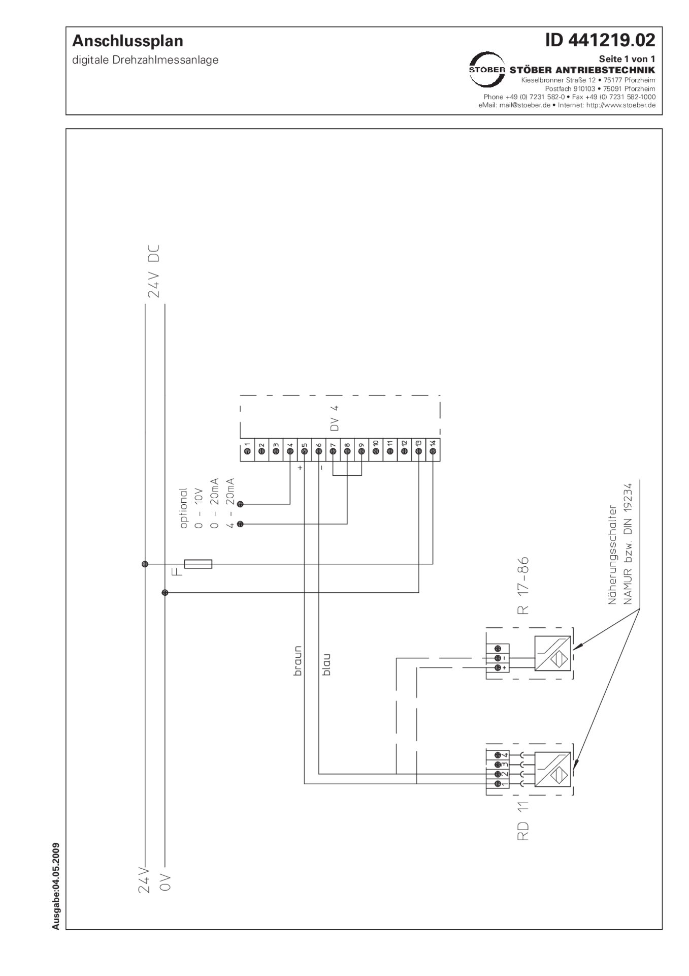 Anschlussplan R17-R86 Digitale Drehzahlmessanlage 24 V