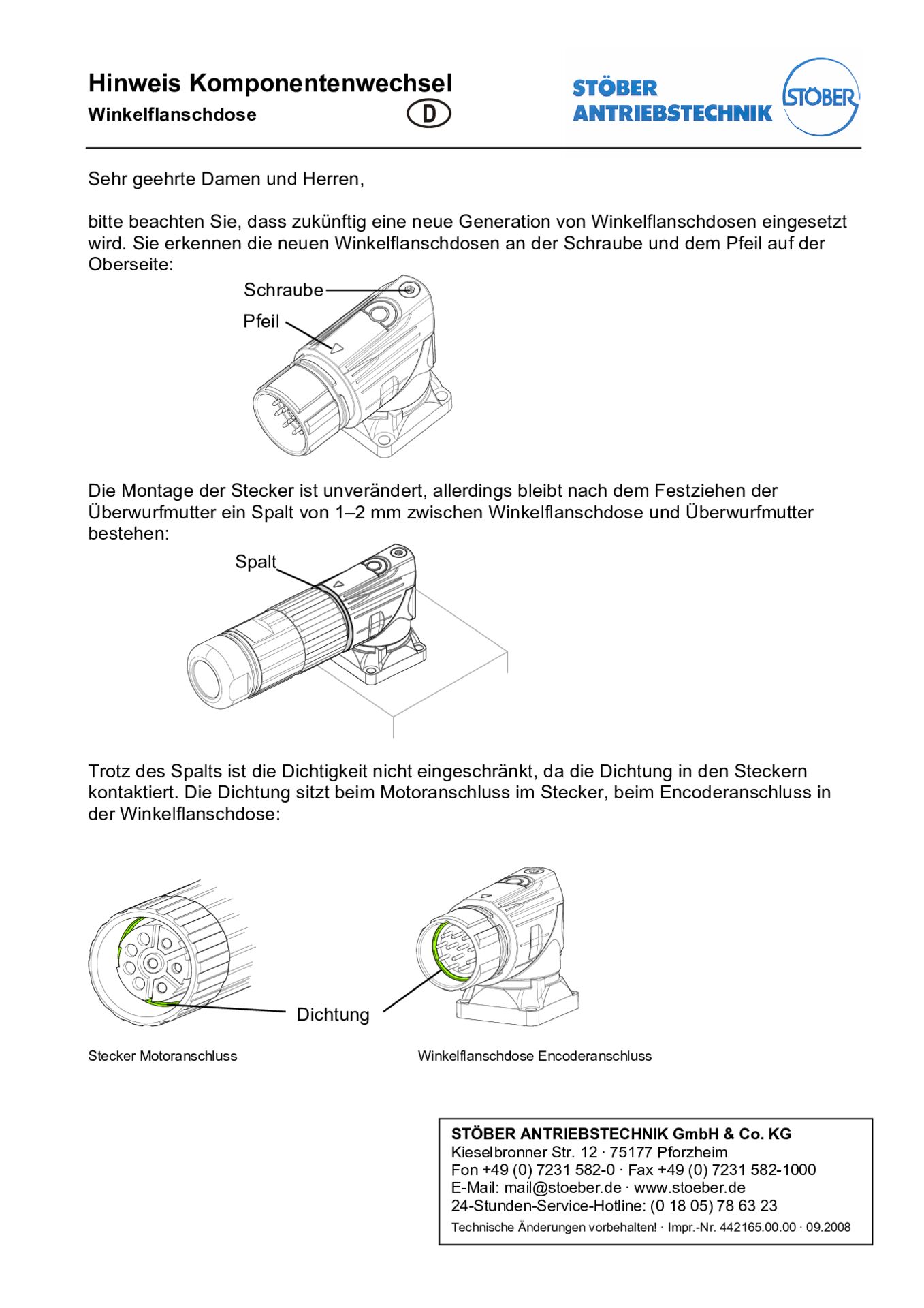 Instruction Change of components Right-angle flange socketHinweis Komponentenwechsel Winkelflanschdose